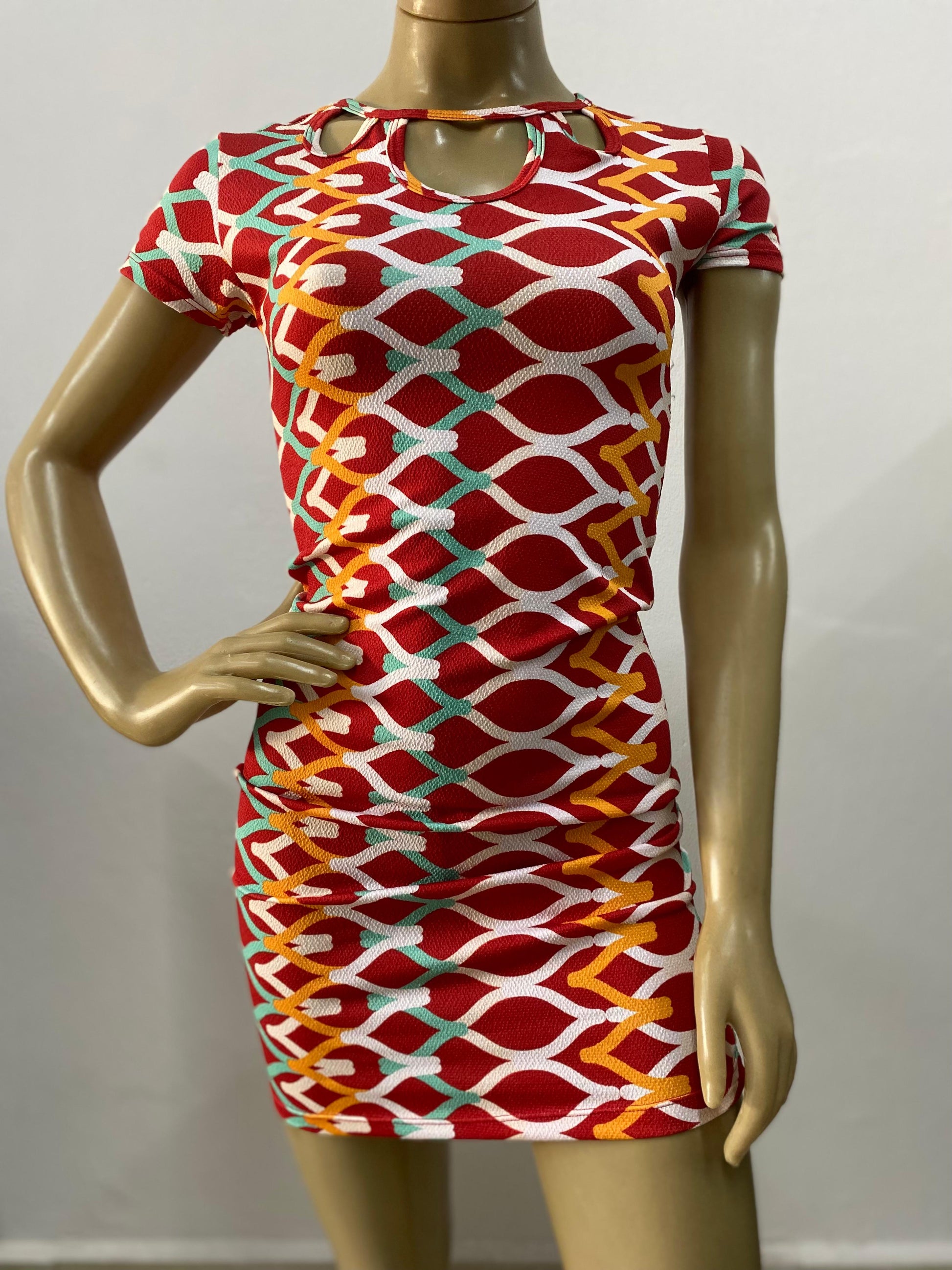 Vestido Curto Estampado Vermelho