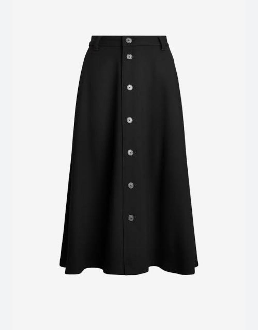 Saia Midi Preta com Botões Frontais