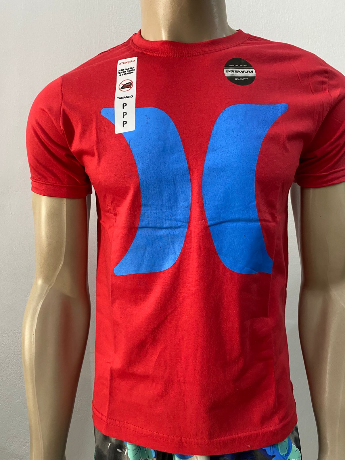 Camiseta Masculina Vermelho Premium – Estampa Azul