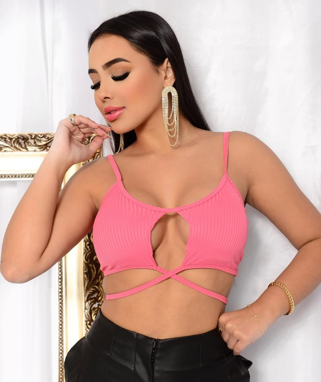 Cropped Canelado Fenda Amarração