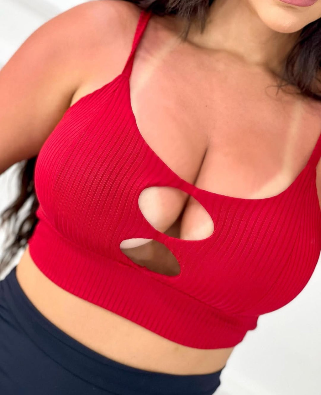 Top Cropped Alcinha Canelado Decote 8 com Bojo