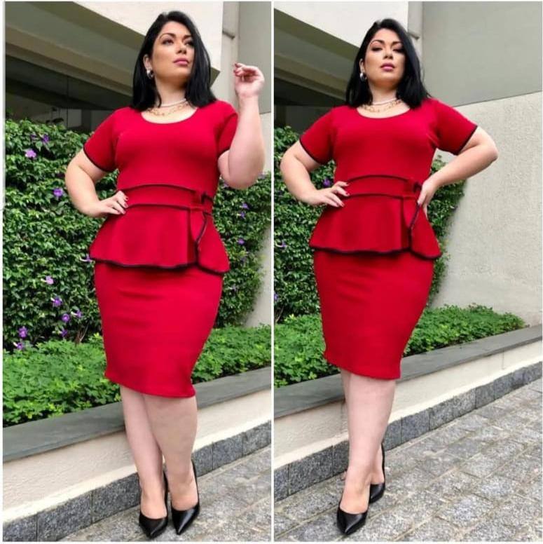 Vestido Social Poliéster Plus Size com Detalhe em Laço