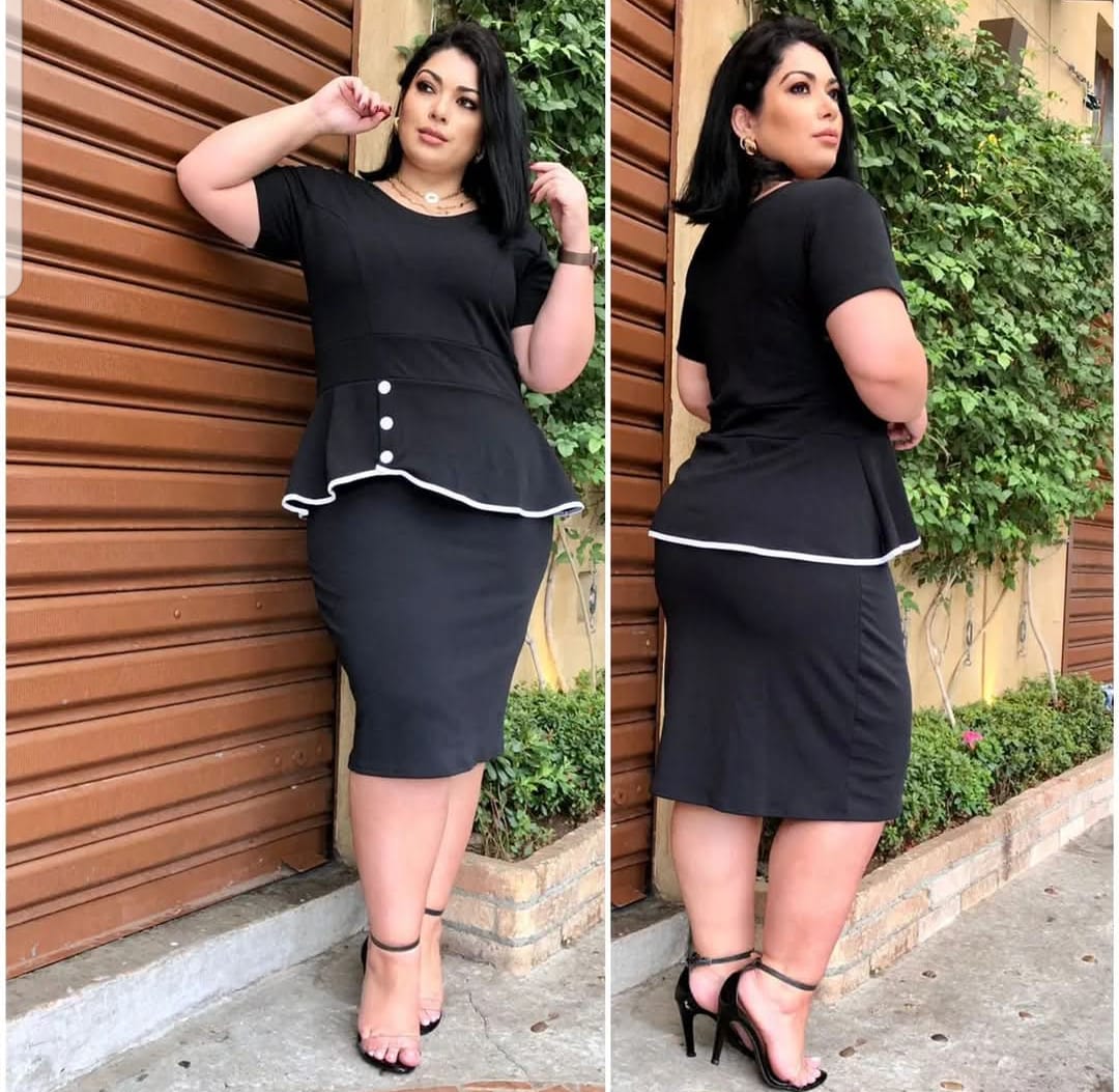 Vestido Social Poliéster Plus Size com Detalhes em Botões
