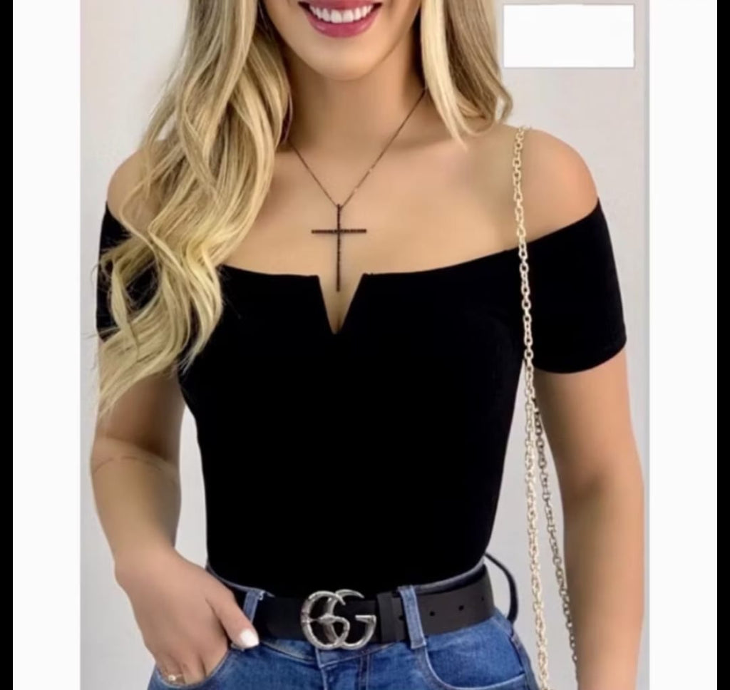 Boddy Canelado Decote com Detalhe em V