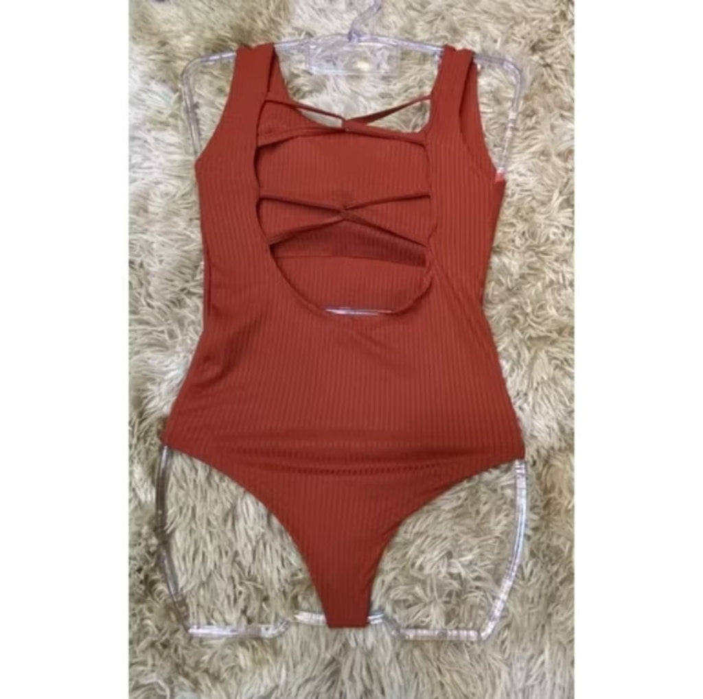 Boddy Canelado com Detalhes de Fitas Costas