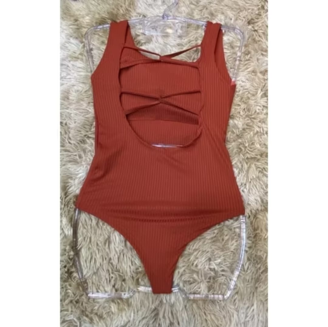 Boddy Canelado com Detalhes de Fitas Costas