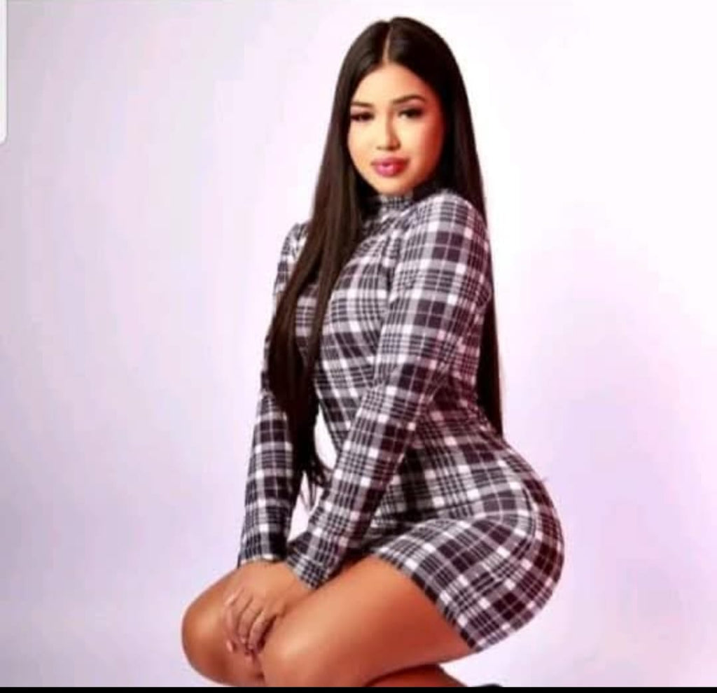 Vestido Manga Longa Xadrez Cacharrel Moderno