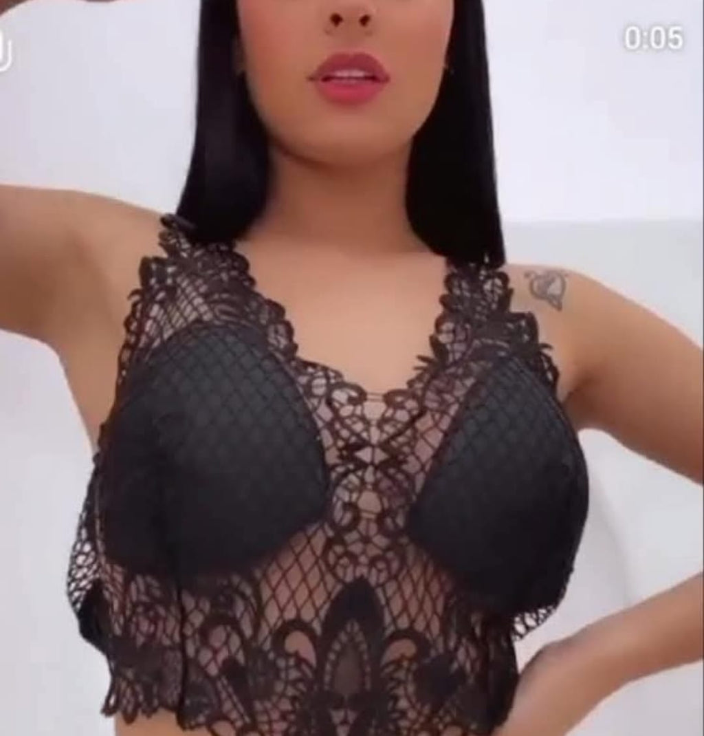 Top Cropped Super Renda com Toque Sexy