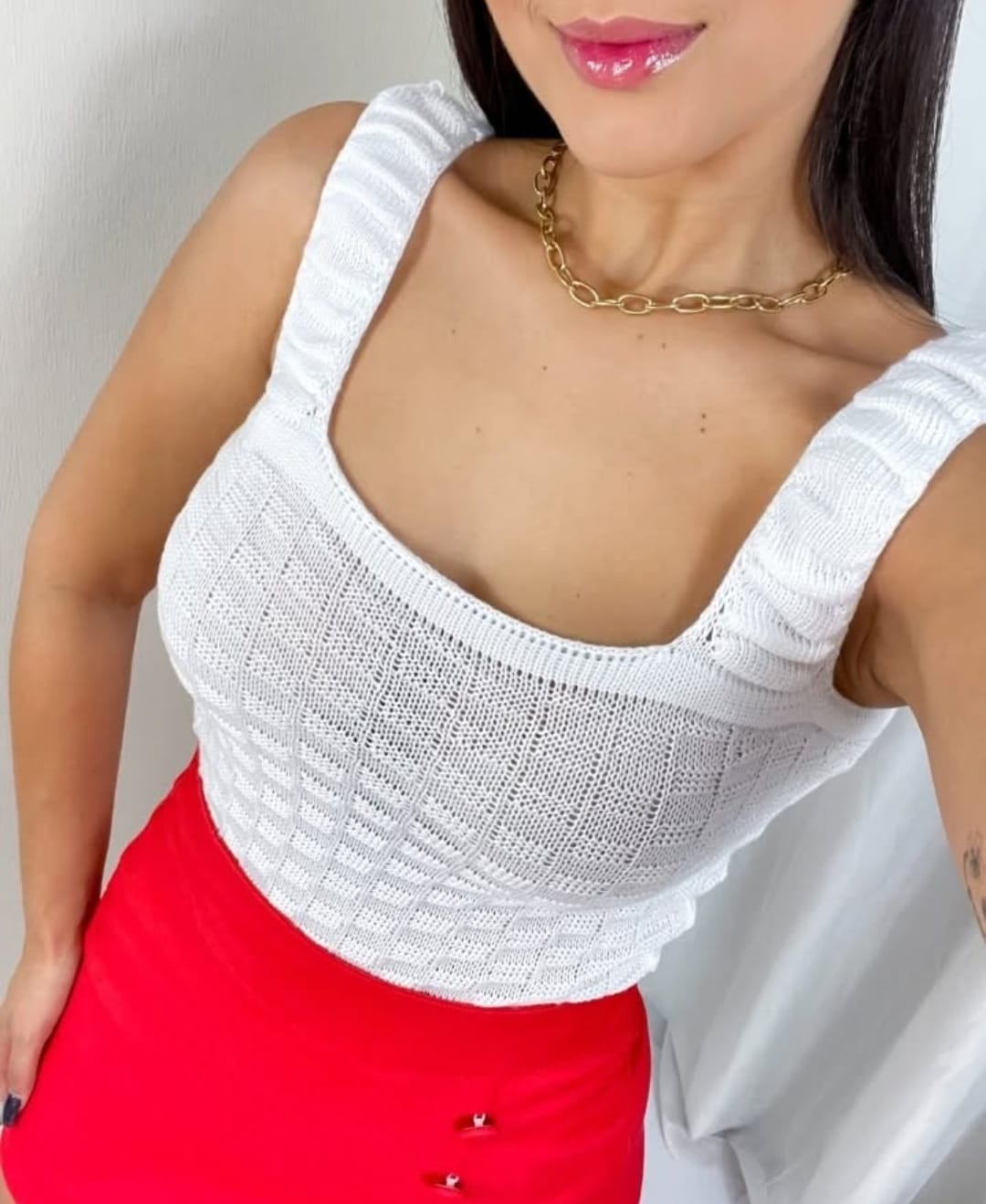Cropped de Alcinha Tricot Tijolinho Versátil para Dia ou Noite