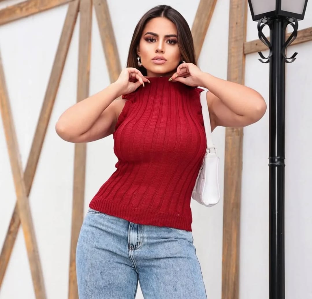 Blusa Garrafinha Tricot Babado Estilo Moderno