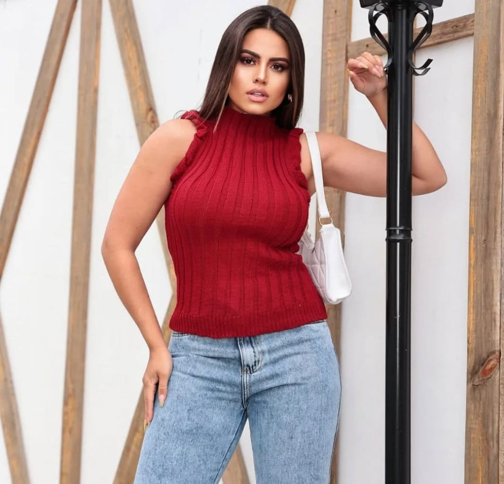 Blusa Garrafinha Tricot Babado Estilo Moderno