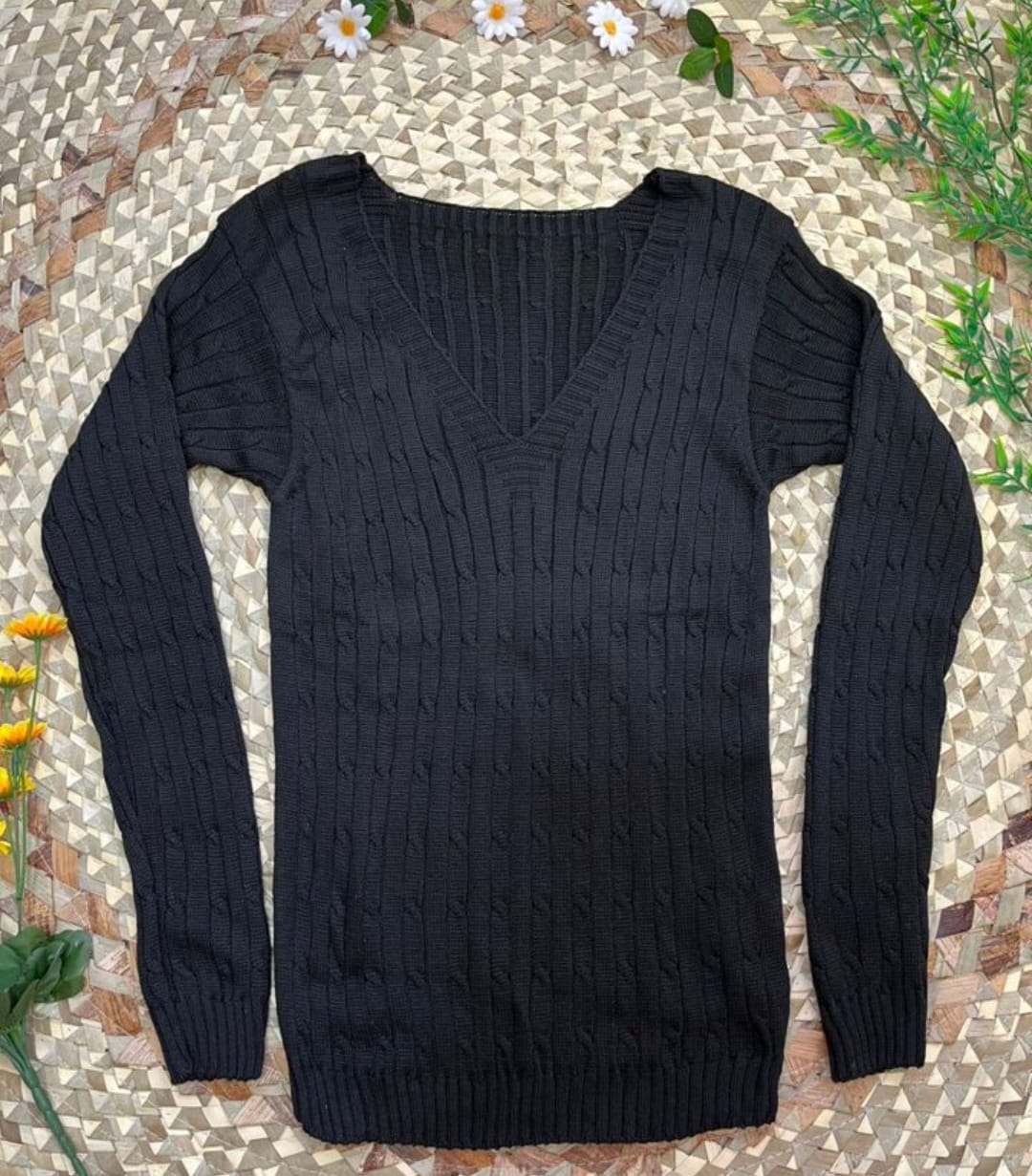 Blusa Feminina Tricot Manga Longa Gola V