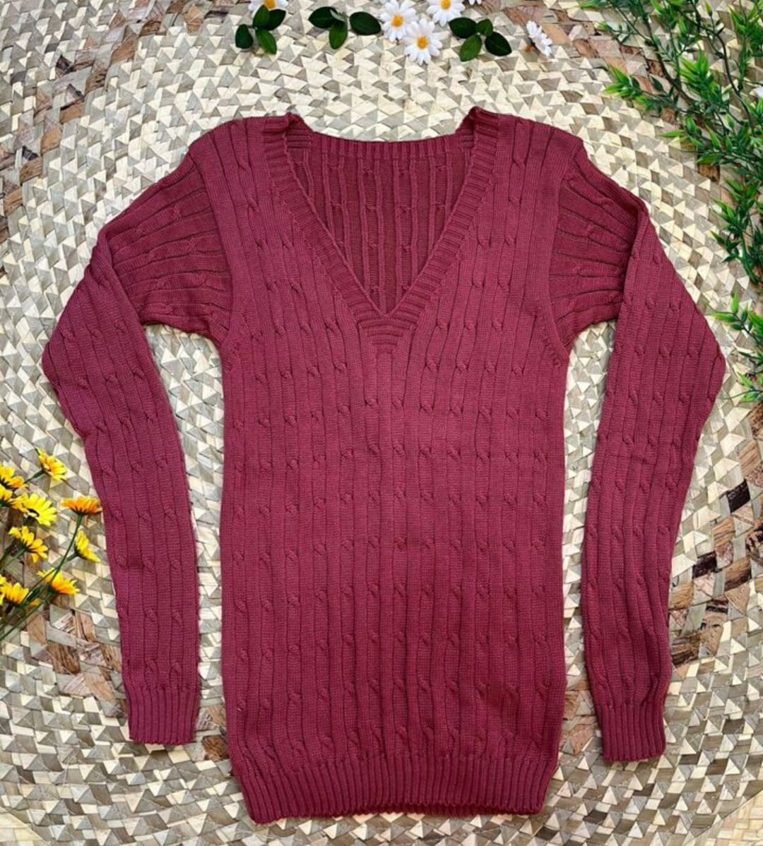 Blusa Feminina Tricot Manga Longa Gola V