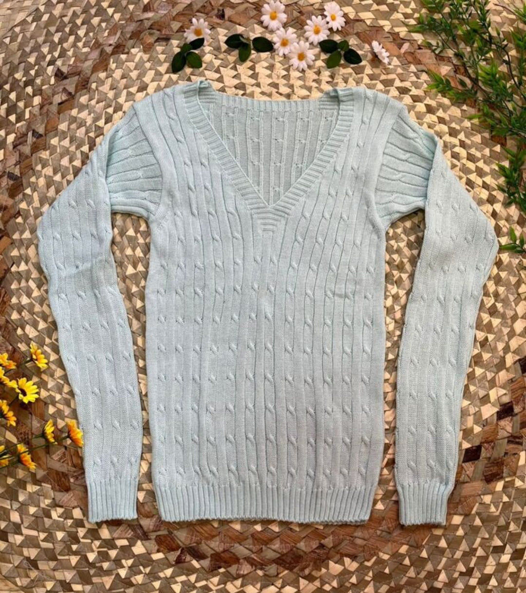 Blusa Feminina Tricot Manga Longa Gola V