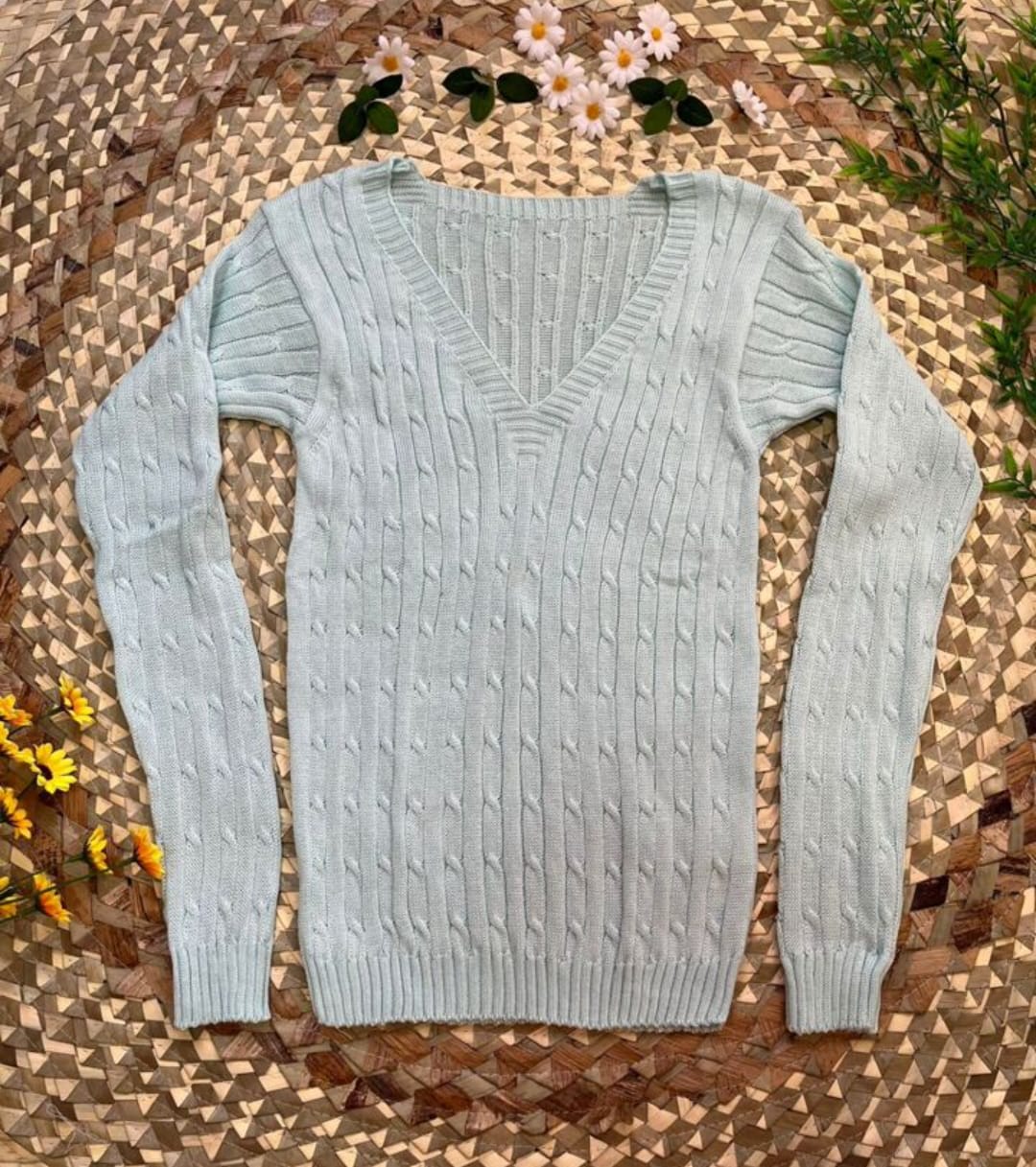 Blusa Feminina Tricot Manga Longa Gola V