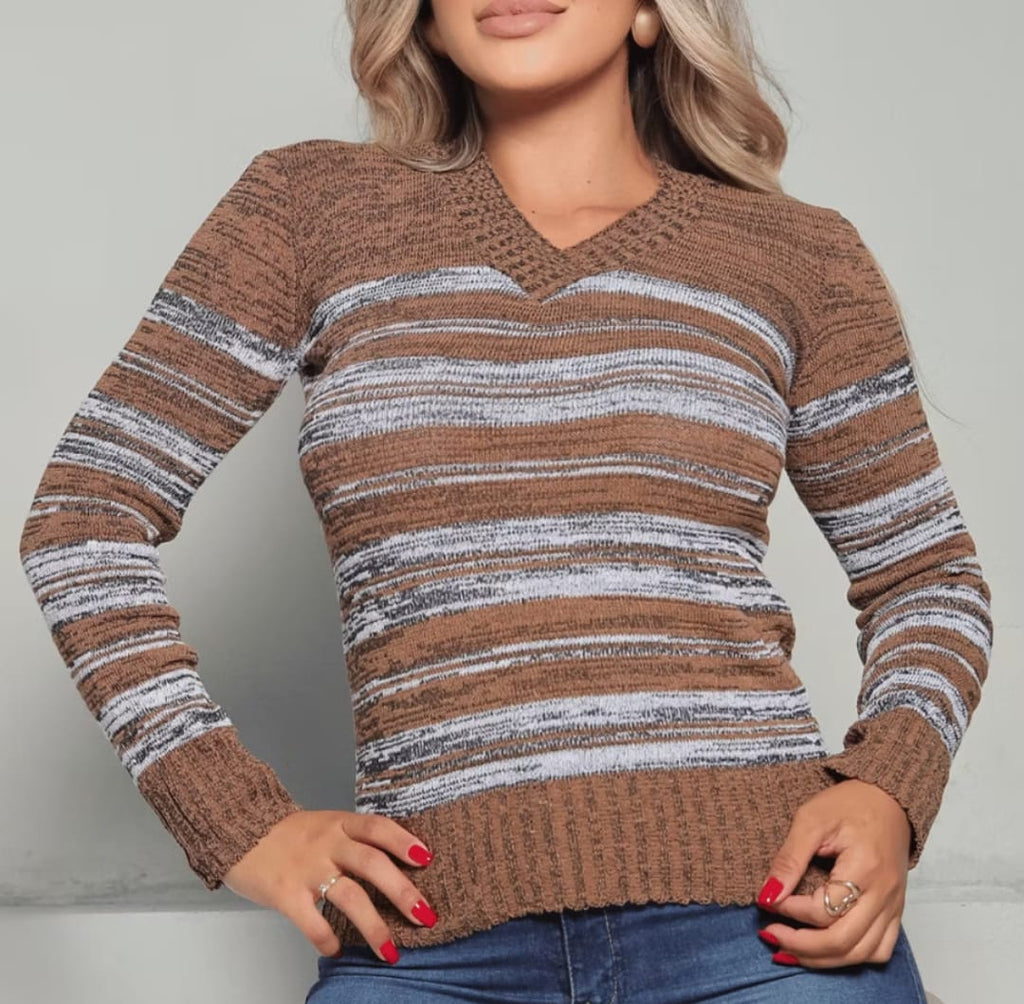 Blusa Feminina Manga Longa Lã Gola V Chamusca