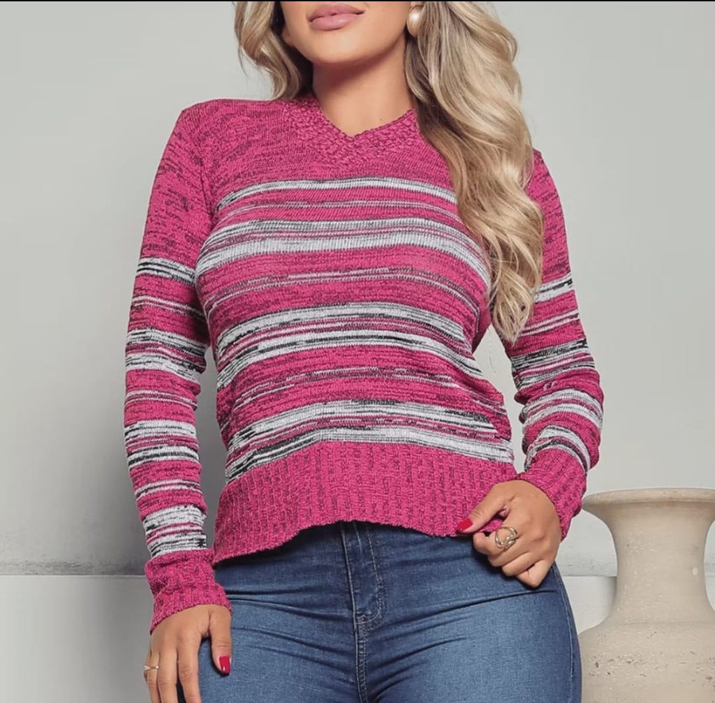 Blusa Feminina Manga Longa Lã Gola V Chamusca