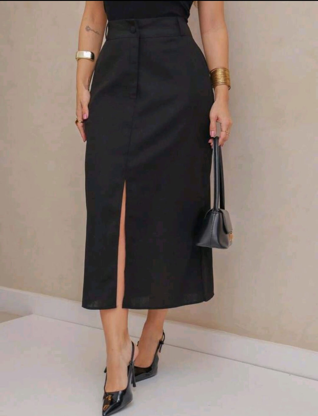 Saia Longa Alfaiataria com Fenda Frontal Moda Feminina Sofisticada
