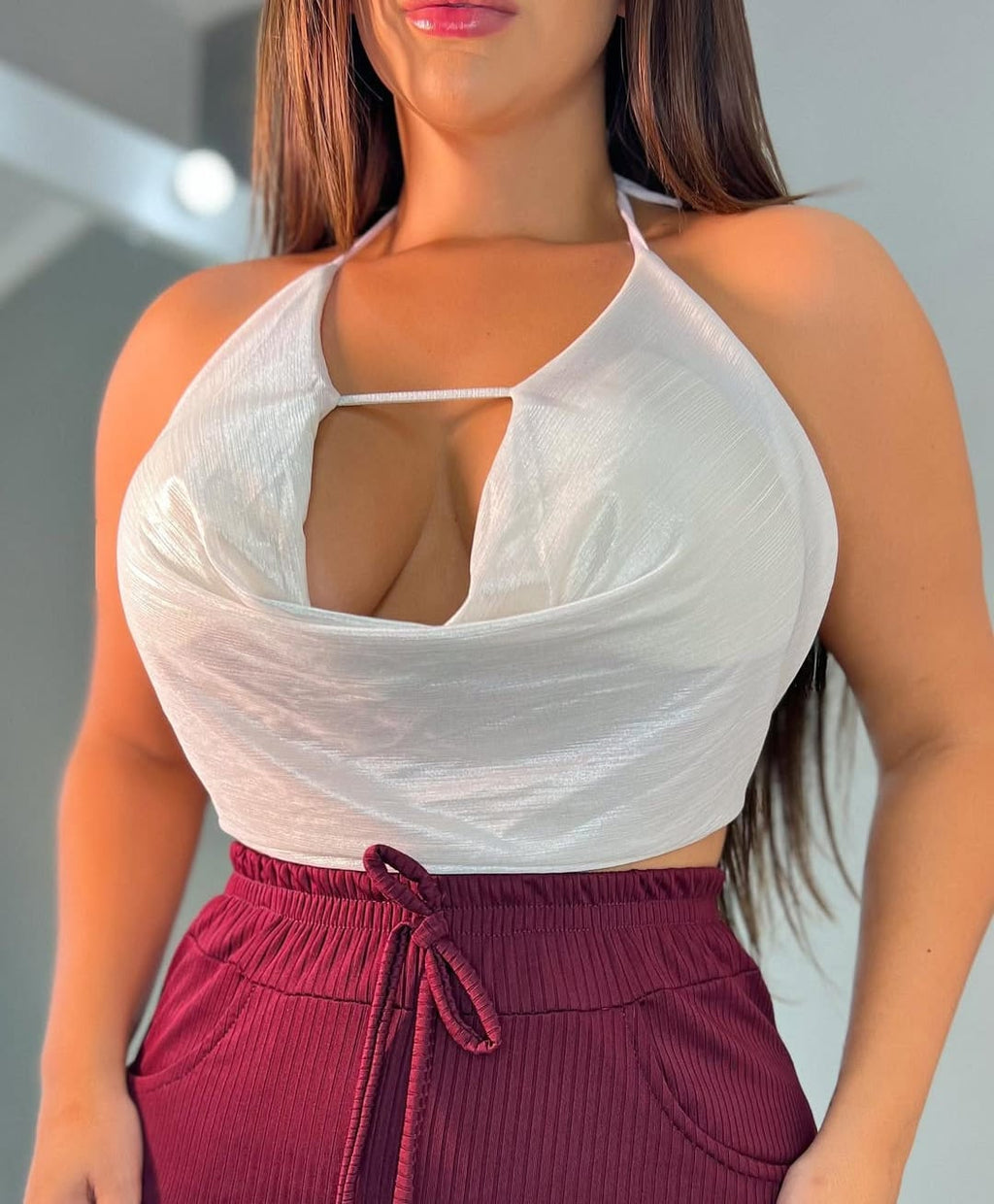 Cropped Lurex Plus Size Delicadeza com Toque Sexy