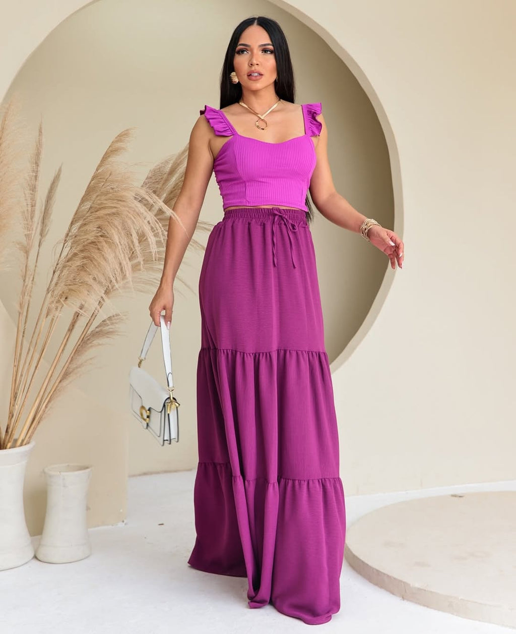 Cropped Canelado Bojo Alça Babado