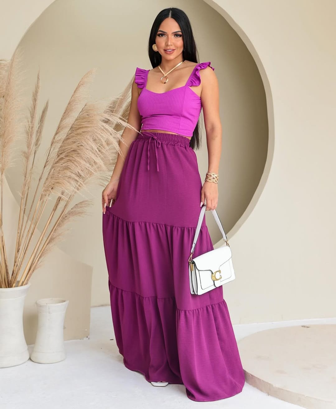 Cropped Canelado Bojo Alça Babado