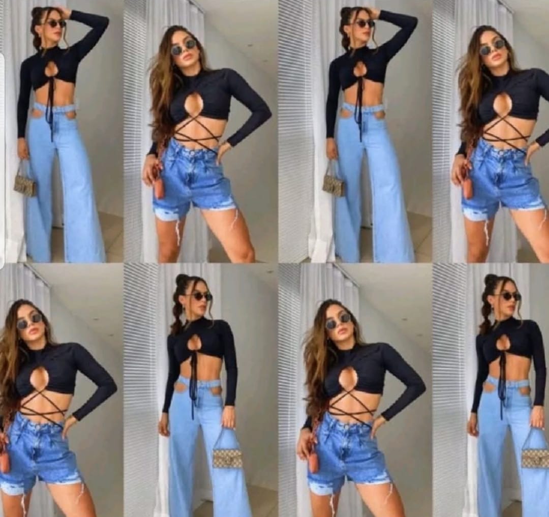 Cropped Crepe Fenda Look Chic com Manga Longa