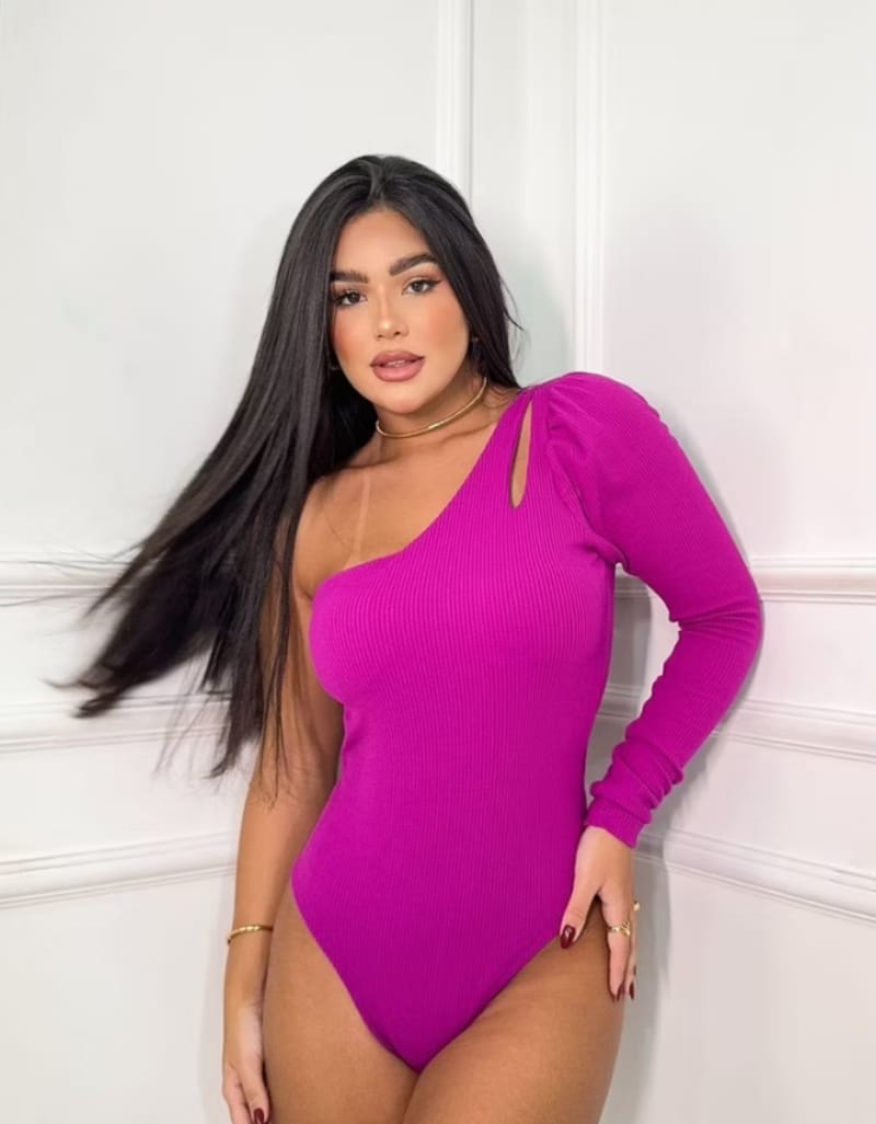 Body Canelado ML Princesa Look Chic com Manga Longa