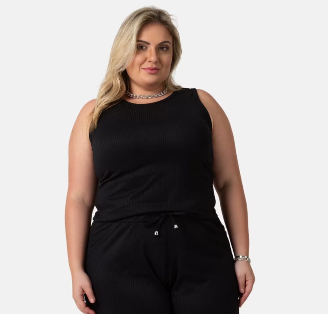 Regata Plus Canelada Look Feminino Charmoso