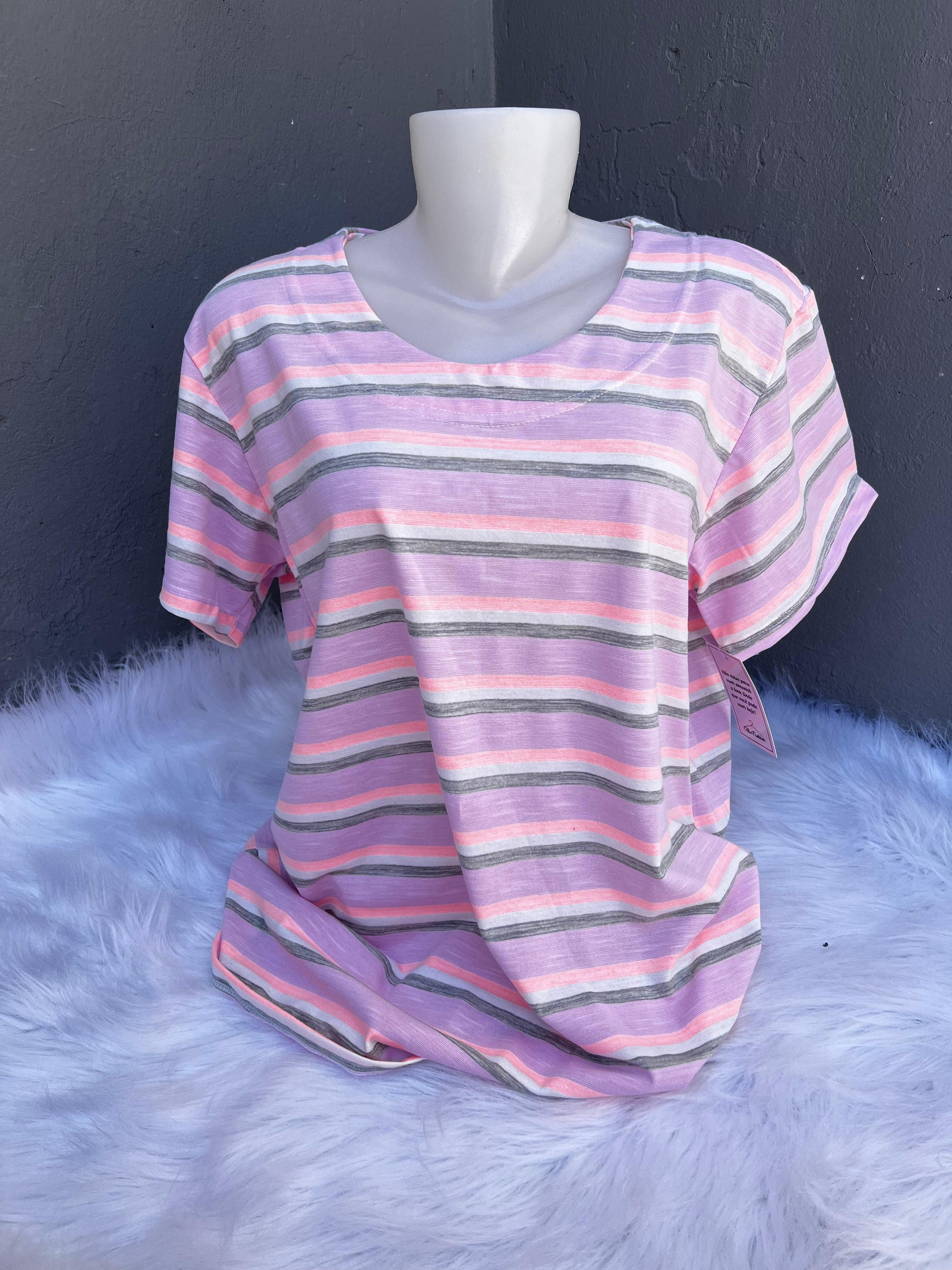 T-Shirts Feminina Plus Listra Conforto Para o Dia Dia