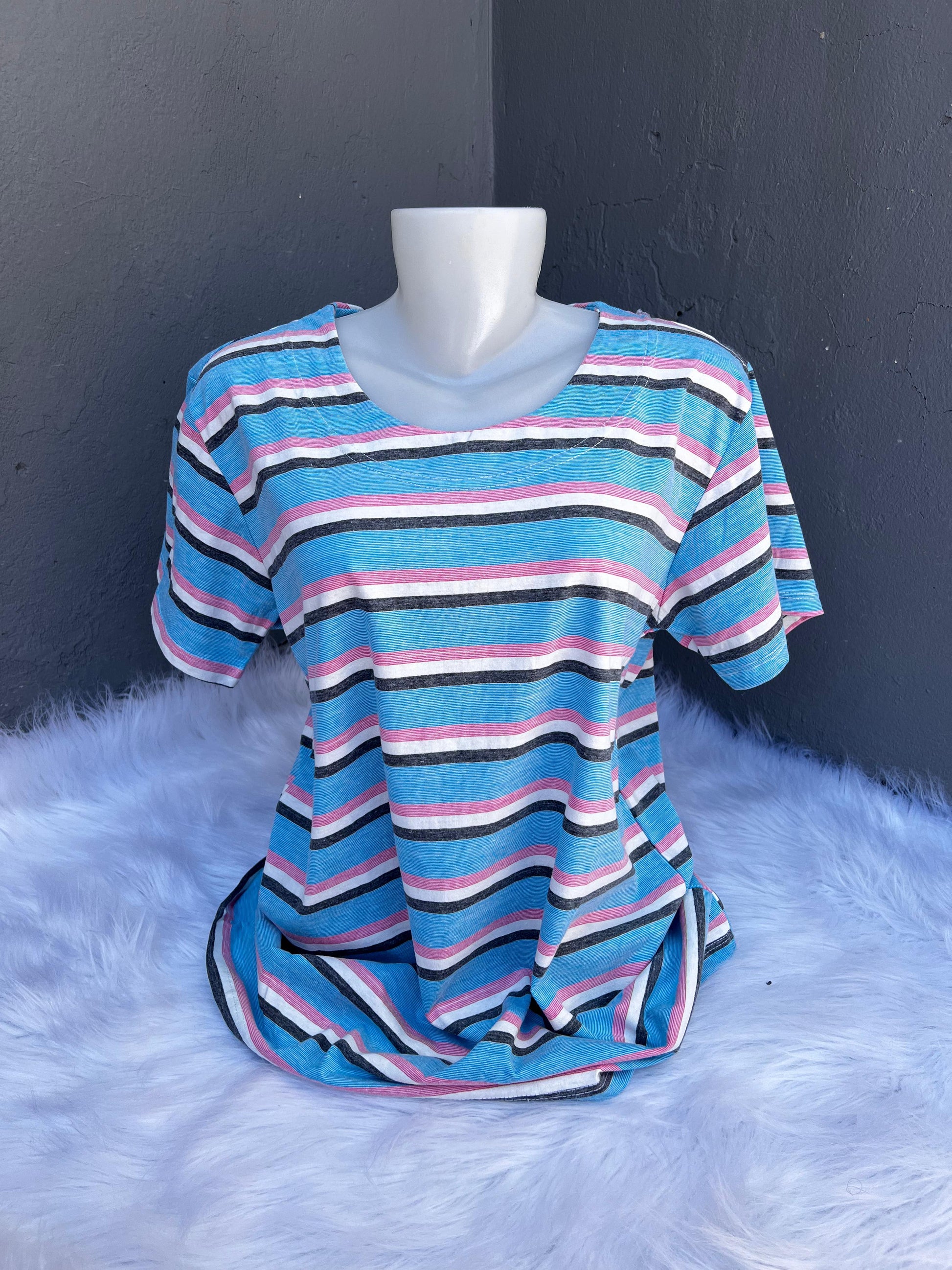 T-Shirts Feminina Plus Listra Conforto Para o Dia Dia