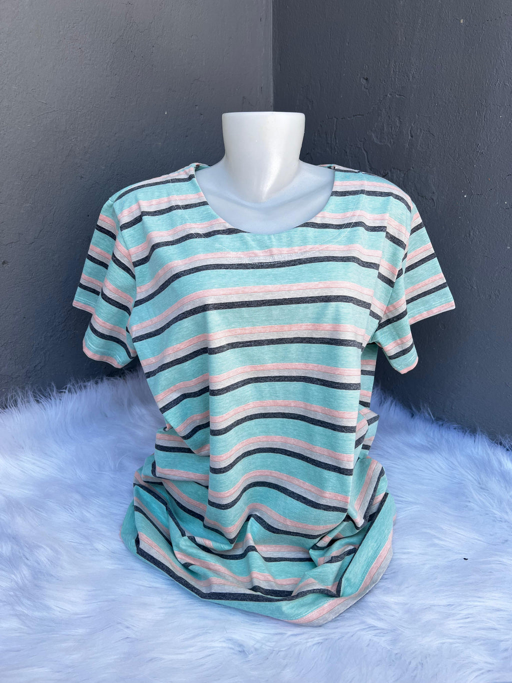 T-Shirts Feminina Plus Listra Conforto Para o Dia Dia