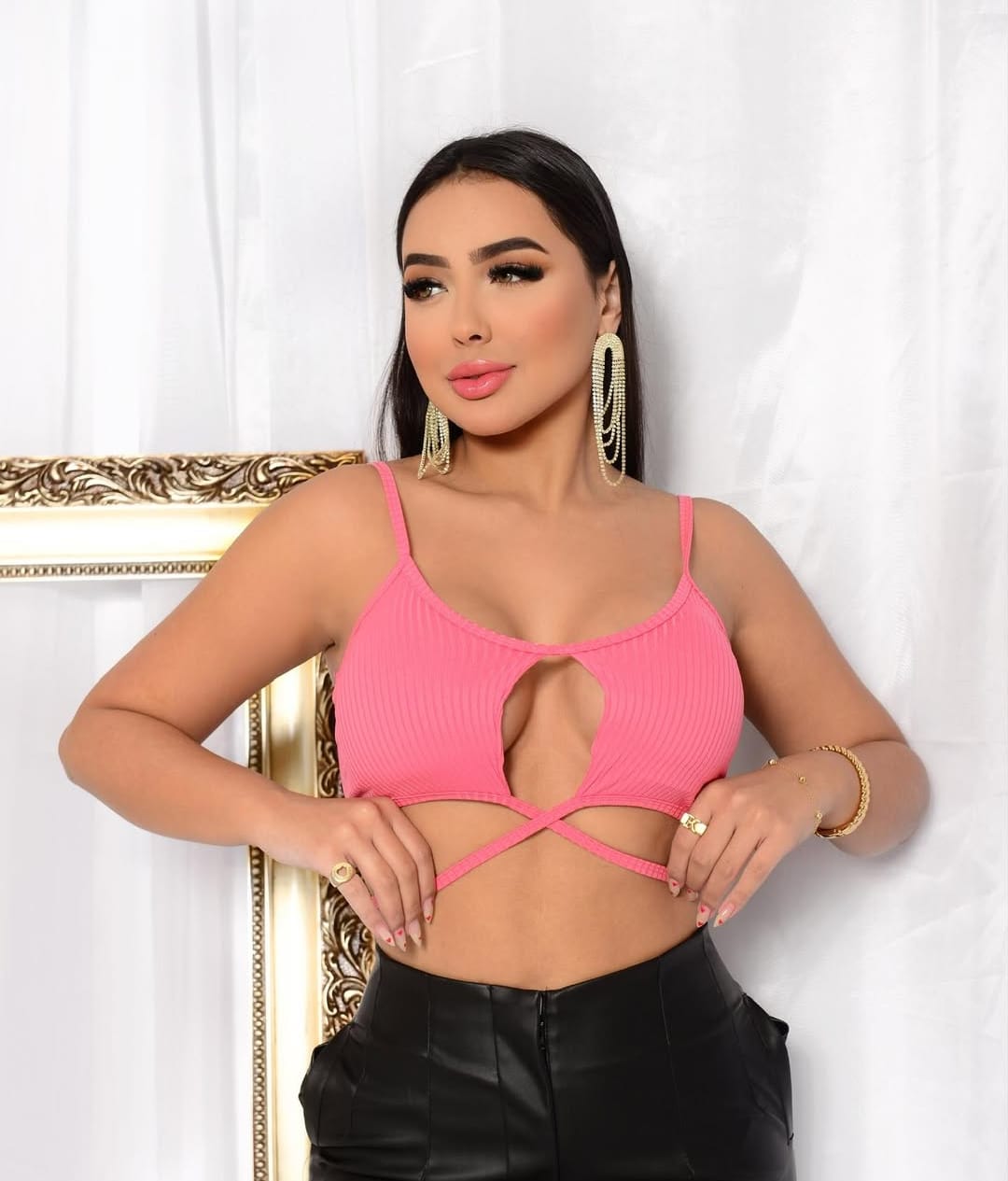 Cropped Canelado Fenda Amarração