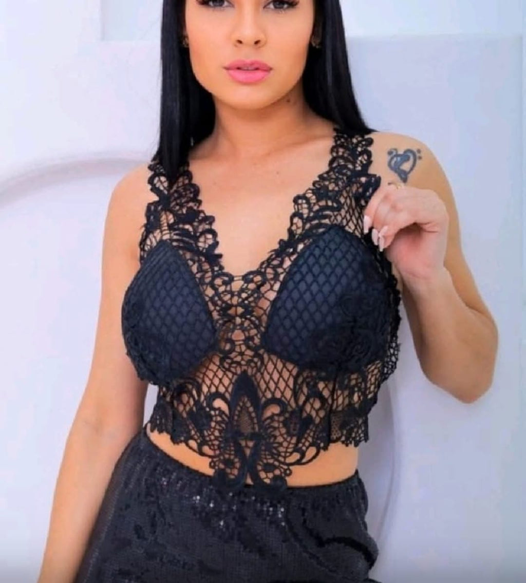 Top Cropped Super Renda com Toque Sexy