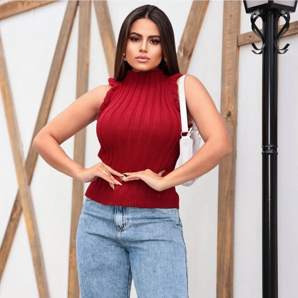 Blusa Garrafinha Tricot Babado Estilo Moderno