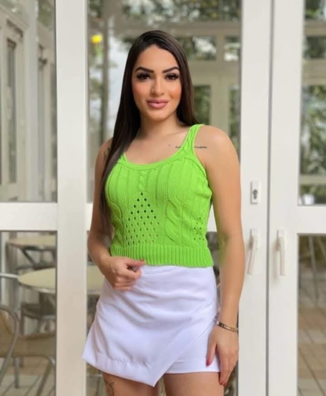 Cropped Alcinha Feminino Tricot com Detalhes Trança