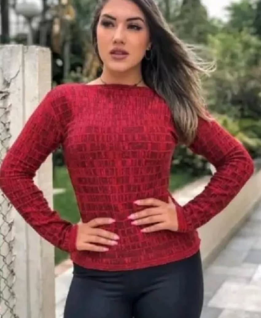 Blusa Feminina Manga Longa de Lã Tijolinho