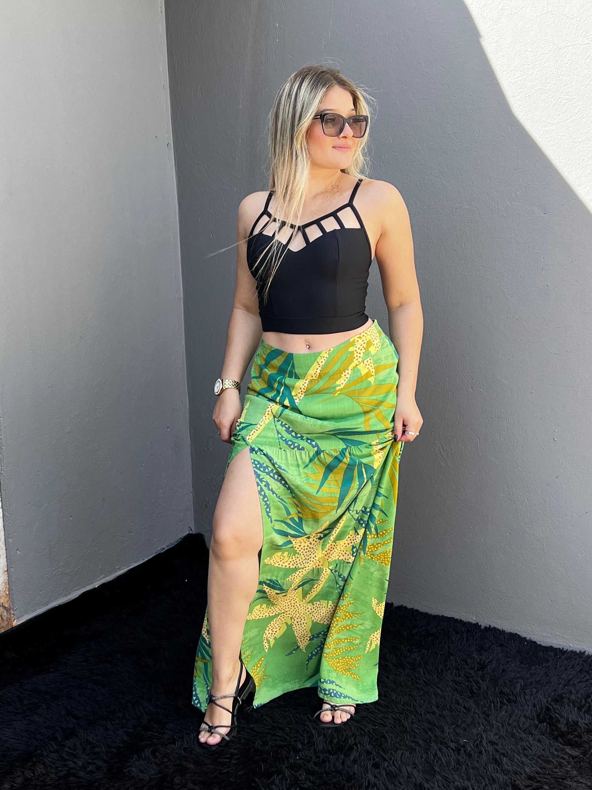 Saia Longa Feminina Alfaiataria Look Elegante com Fenda