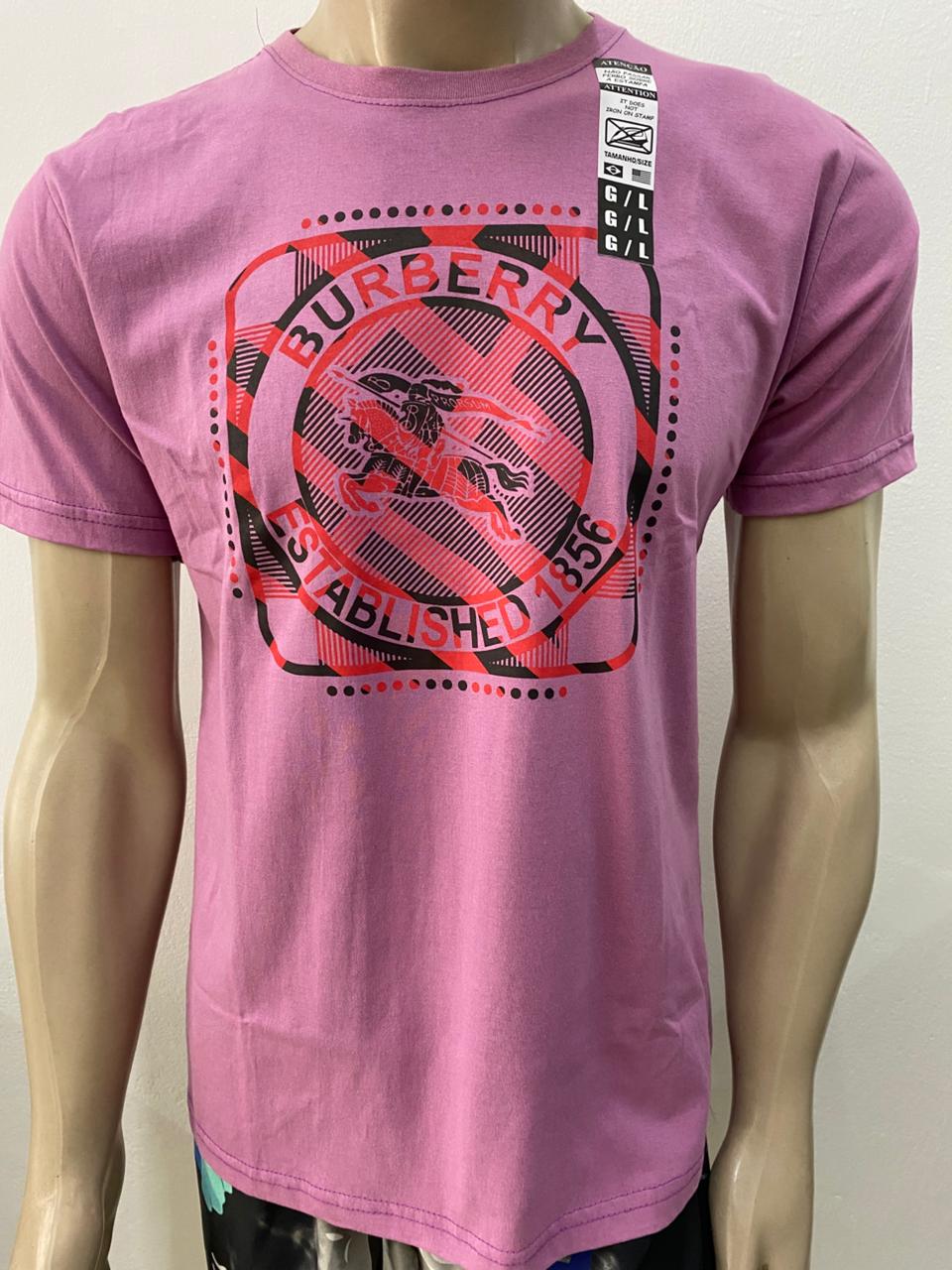 Camiseta Masculina Burberry Established 1856 – Rosa