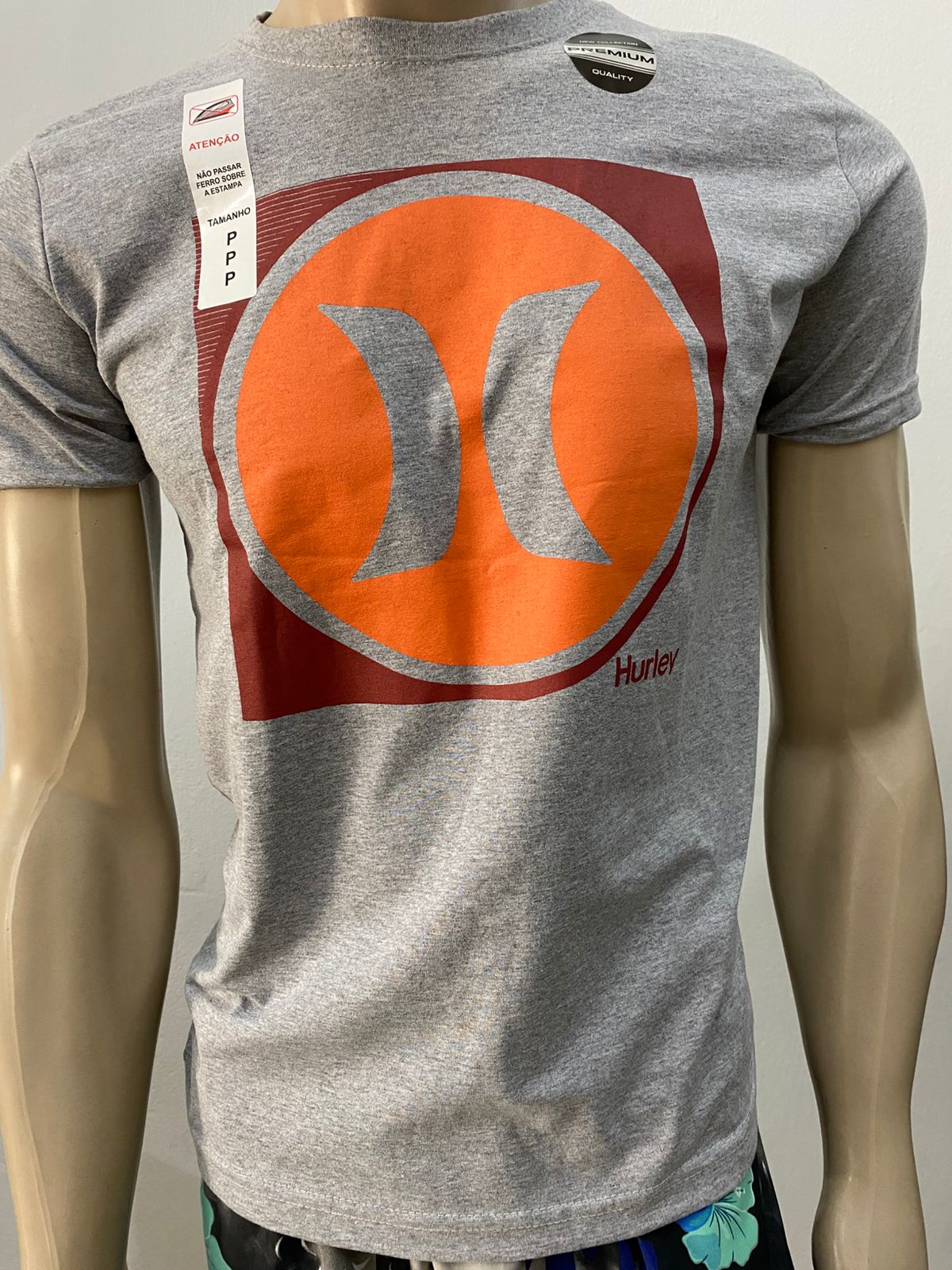 Camisa Hurley Cinza Masculina Estampa Laranja
