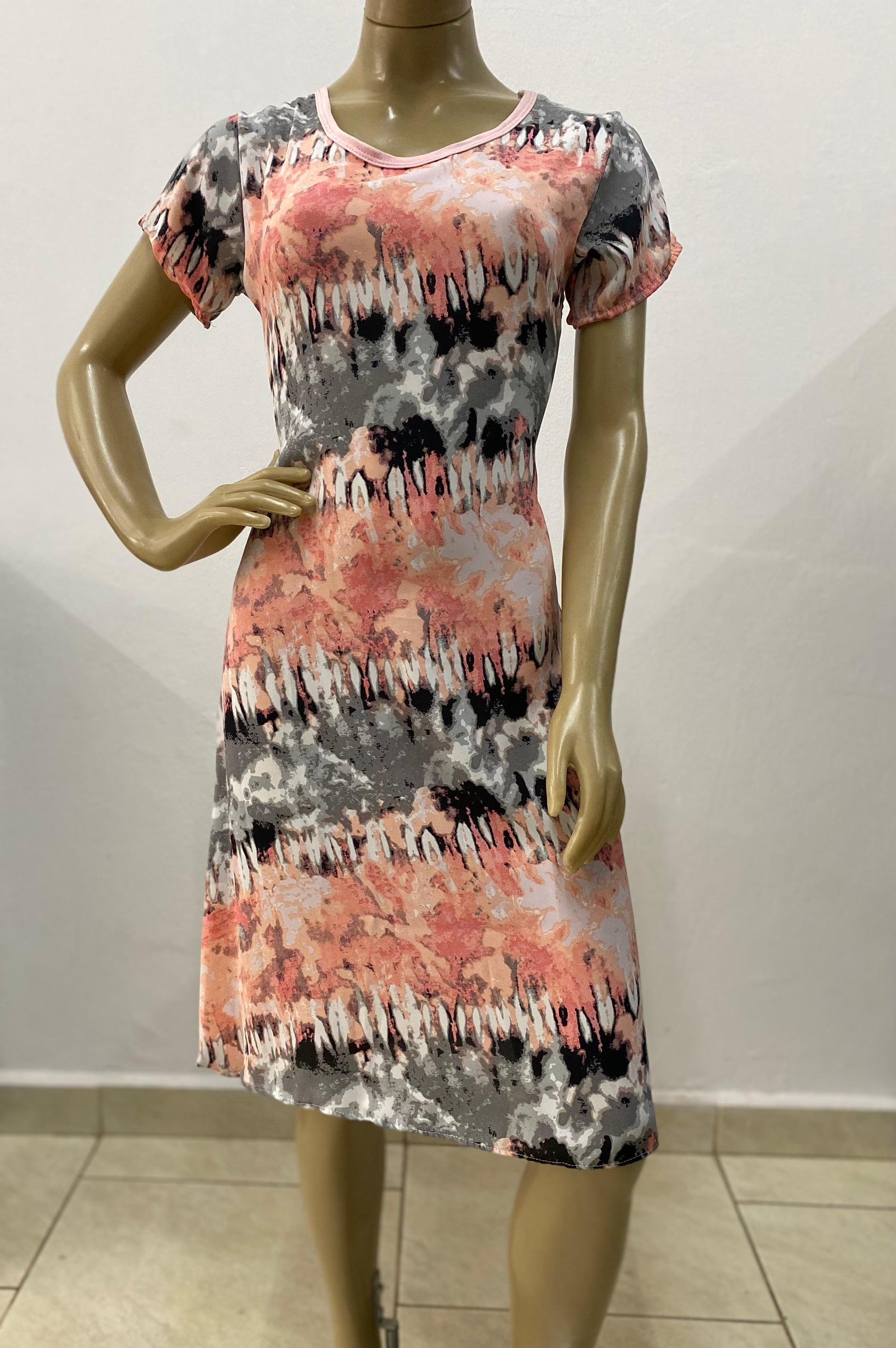 Vestido Feminino Mesclado Vermelho e Cinza